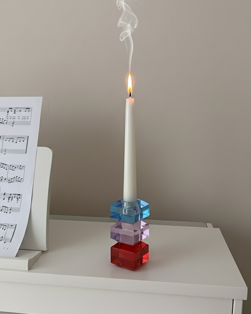 Tricolor Prism Crystal Candle Stand 