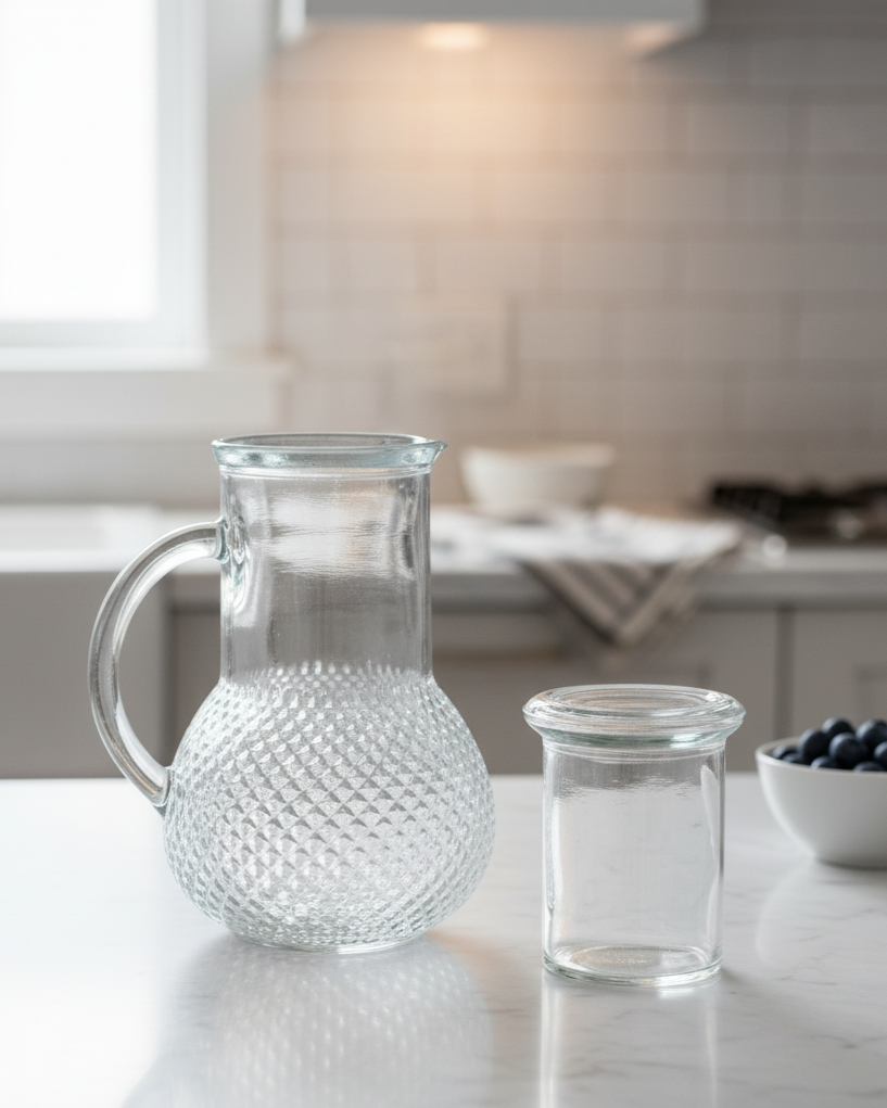 Diamond Cut Glass Jug with Tumbler Lid 