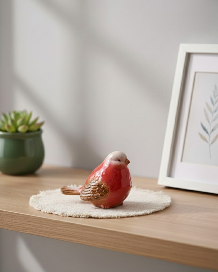 Blossom Finch Decorative Bird Figurine - Red 