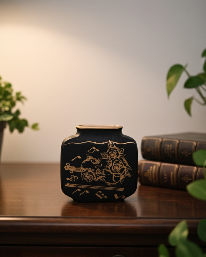 Melody Noir Vase & Decorative Plate - Set Of 3 