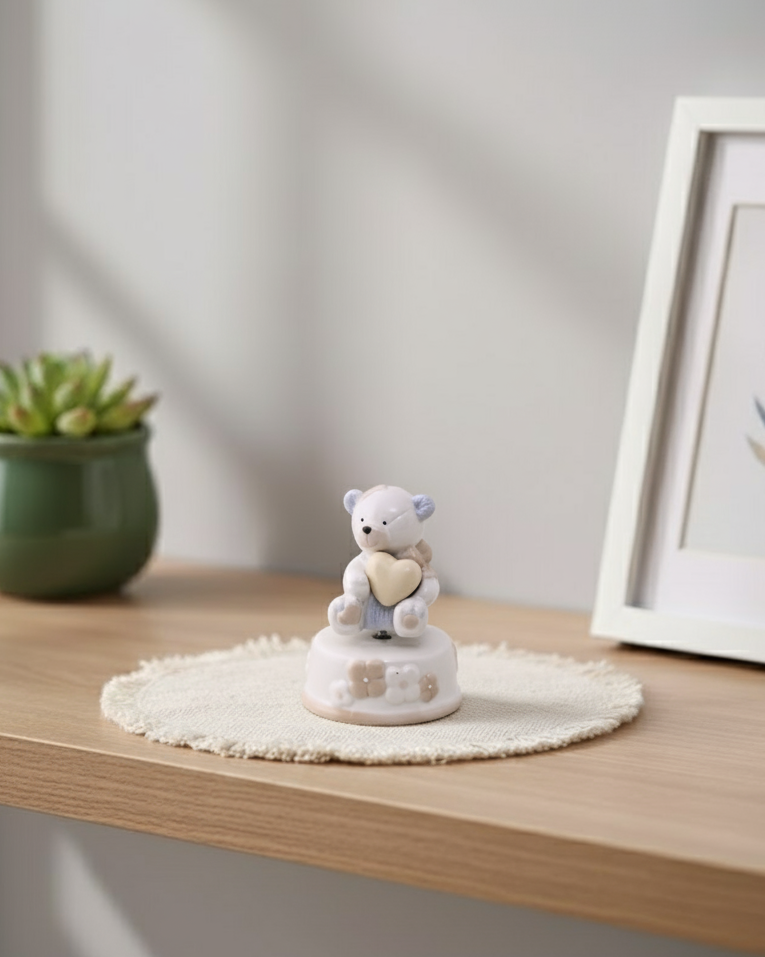 Heart Hug Teddy Music Box - Blue 