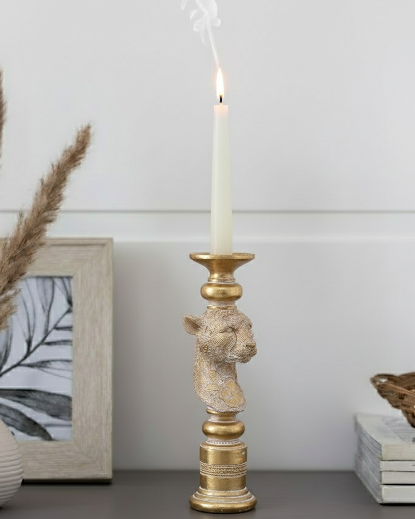 Golden Leopard Candle Stand 