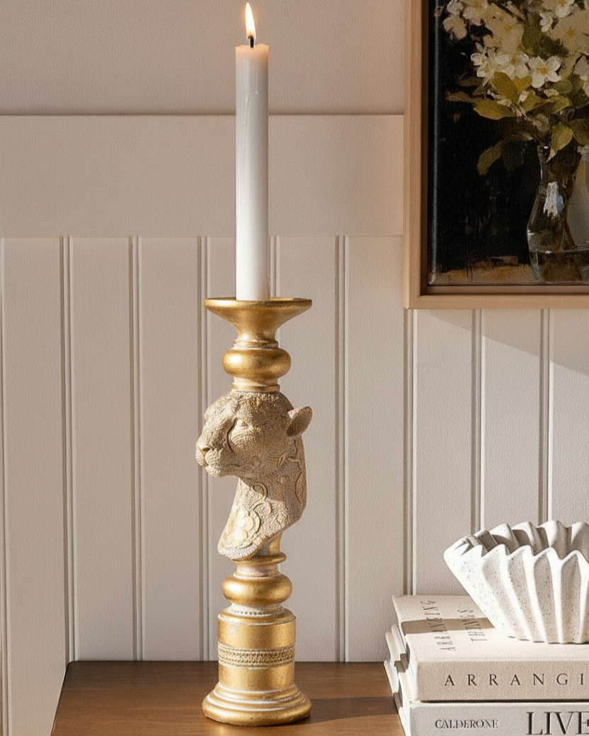 Golden Leopard Candle Stand 