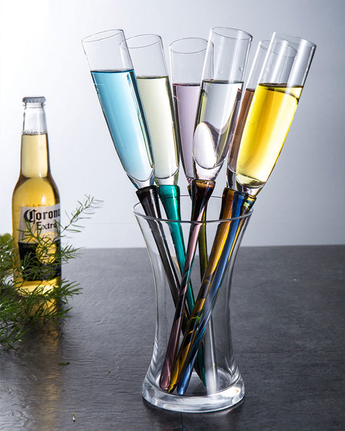 'Rainbow Dipped' Baseless Champagne Glasses With Vase - Set Of 6
