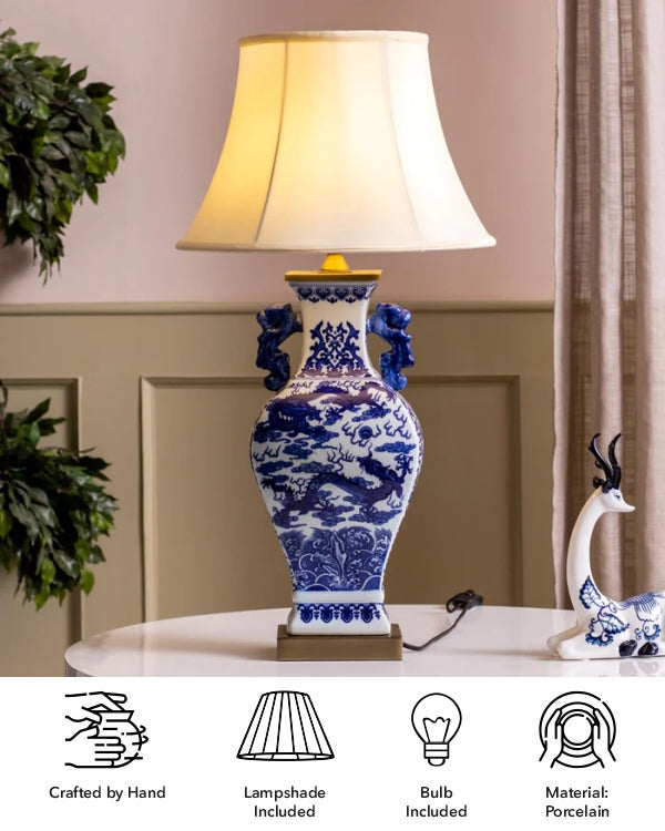 'Flying Dragon' Porcelain Vase Table Lamp