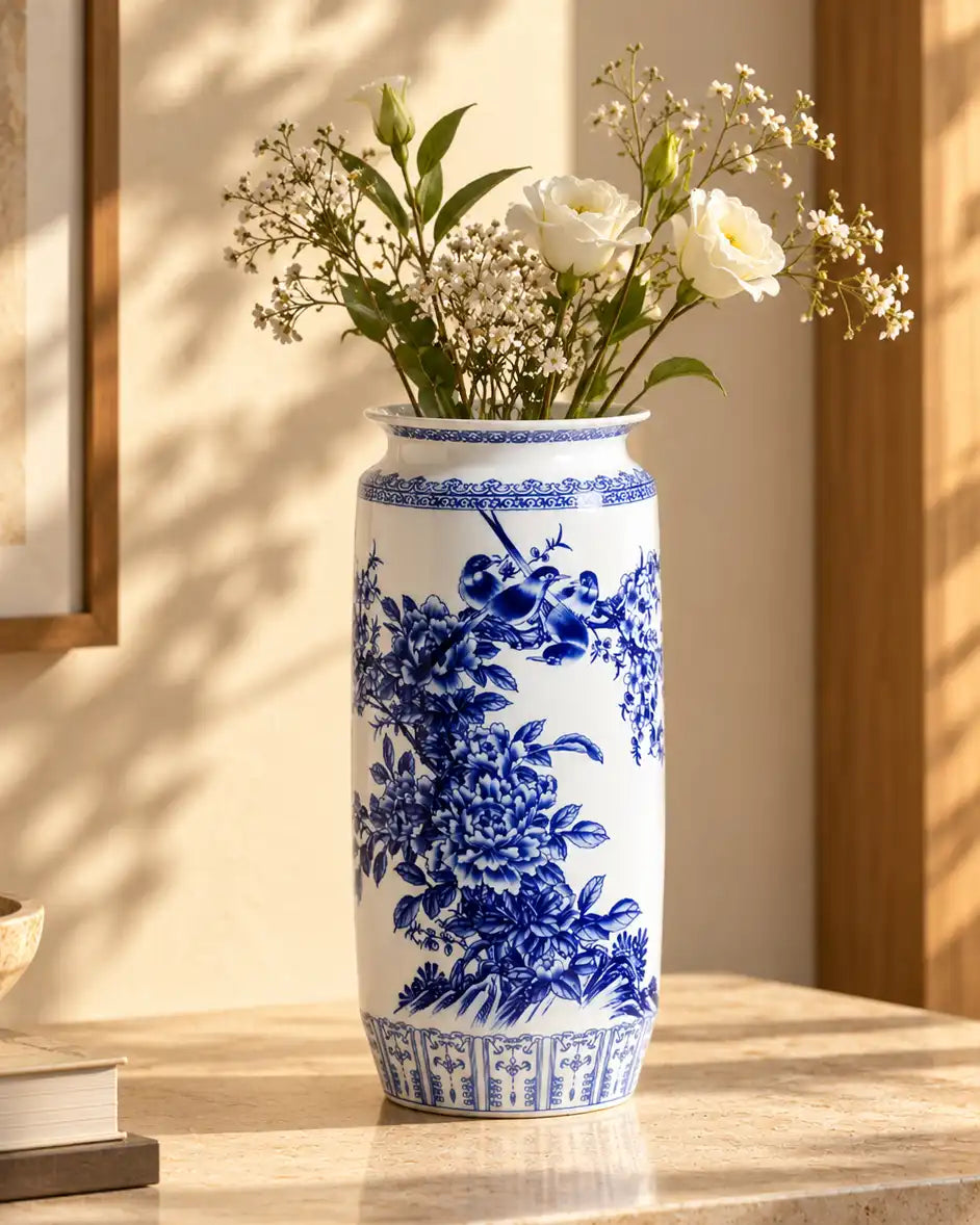 Bird & Peony Floral Motif Vase