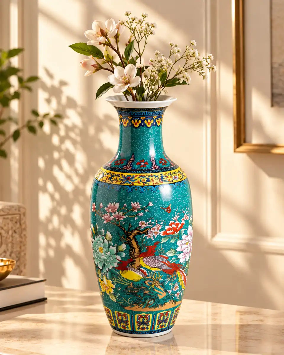 Turquoise Phoenix & Floral Oriental Vase