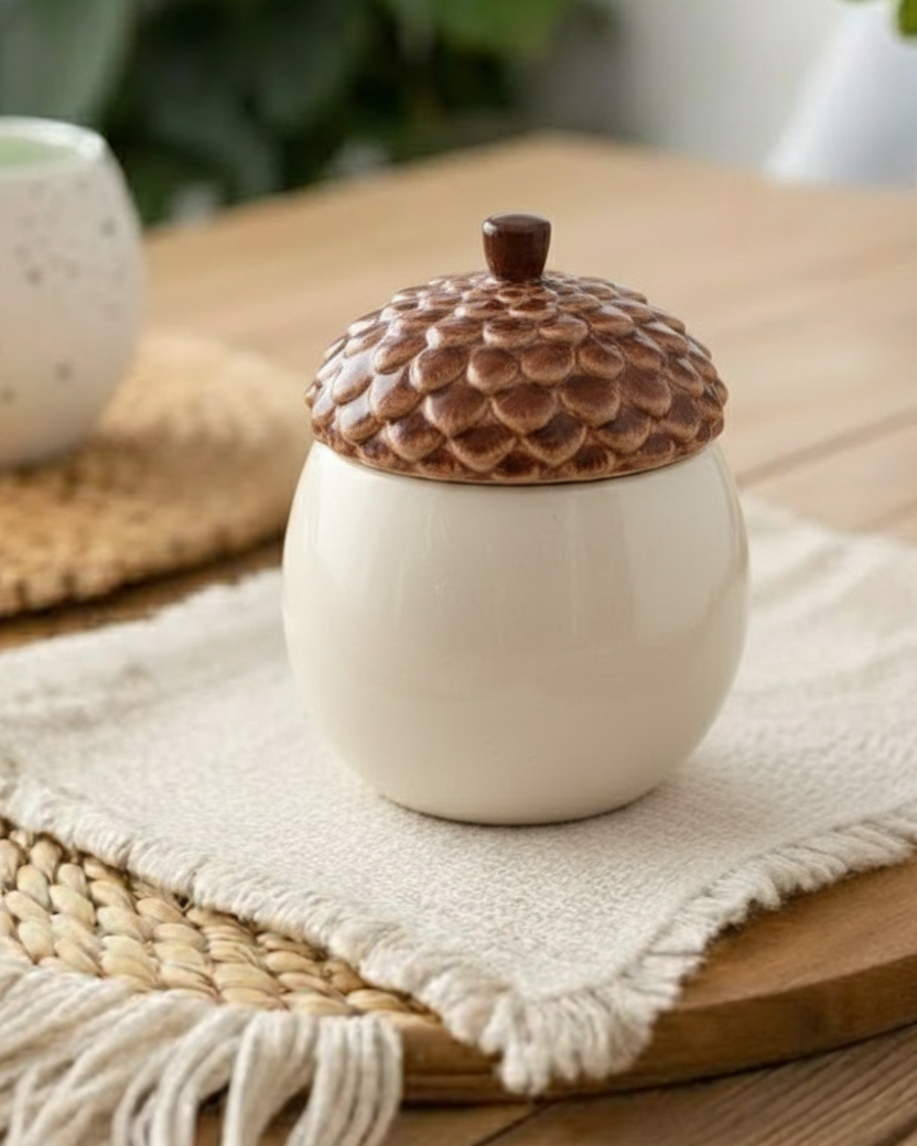 Acorn Delight Ceramic Storage Jar 