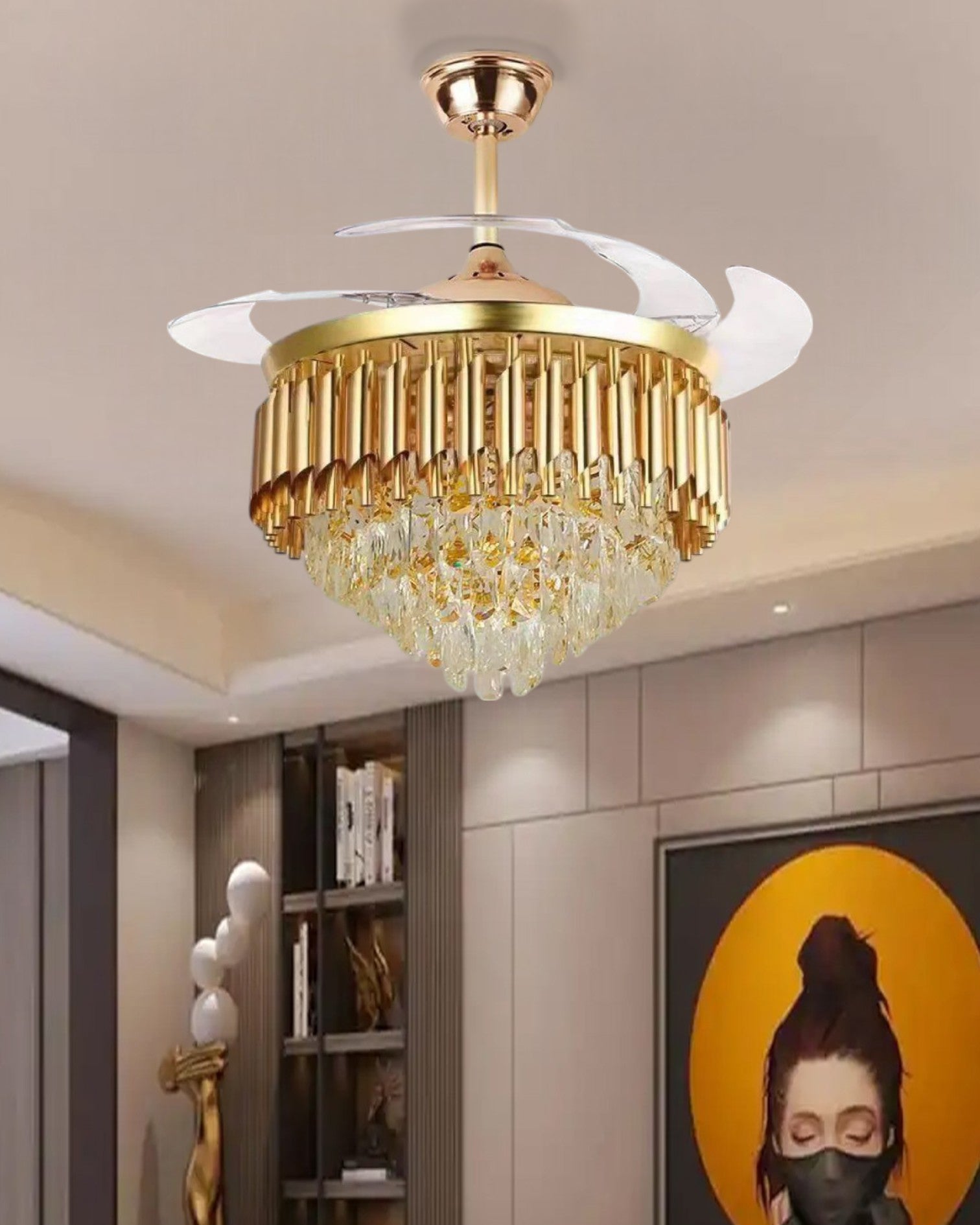 Imperial Glow Retractable Ceiling Fan + Chandelier Light (with Remote Control) 