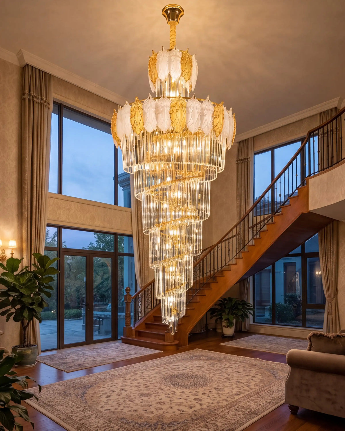 Imperial Phoenix Spiral Cascade Double Height Chandelier
