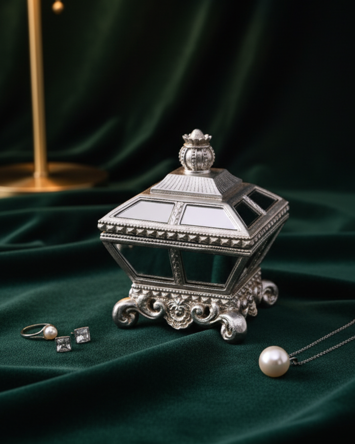 Royal Mirror Treasure Jewelry Box - Silver 