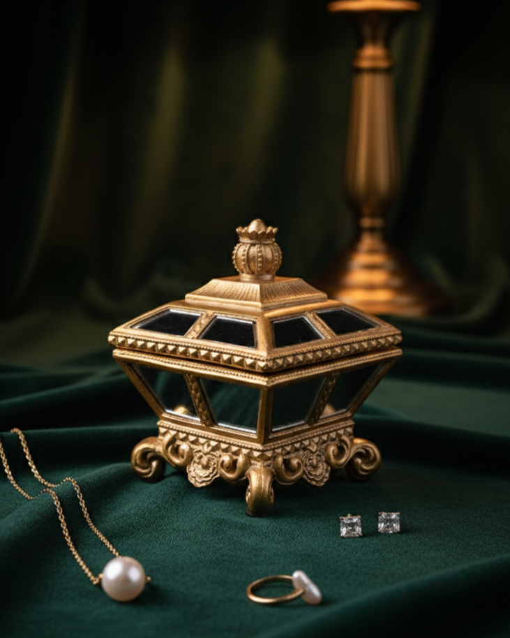 Royal Mirror Treasure Jewelry Box - Gold 