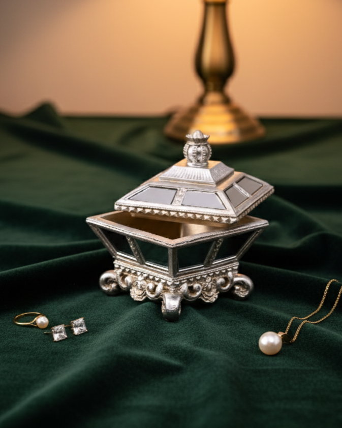 Royal Mirror Treasure Jewelry Box - Silver