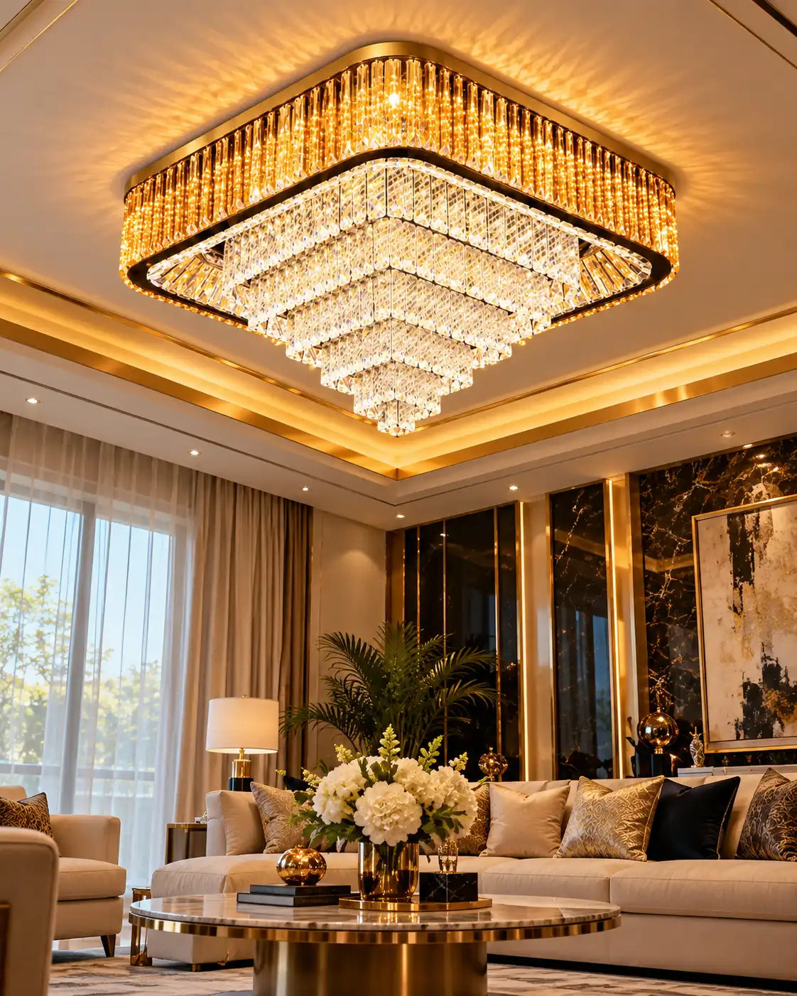 Asterion Tiered Crystal Flush Mount Ceiling Light