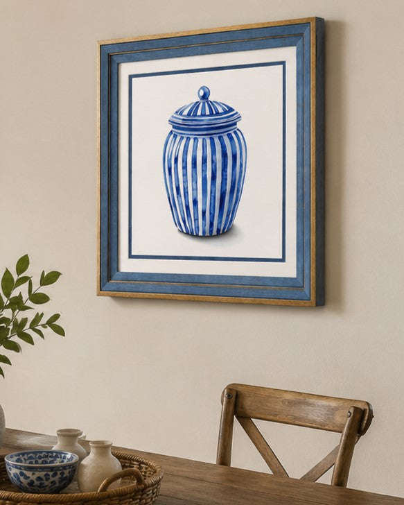 Blue & White Framed Wall Art - 12"x12"