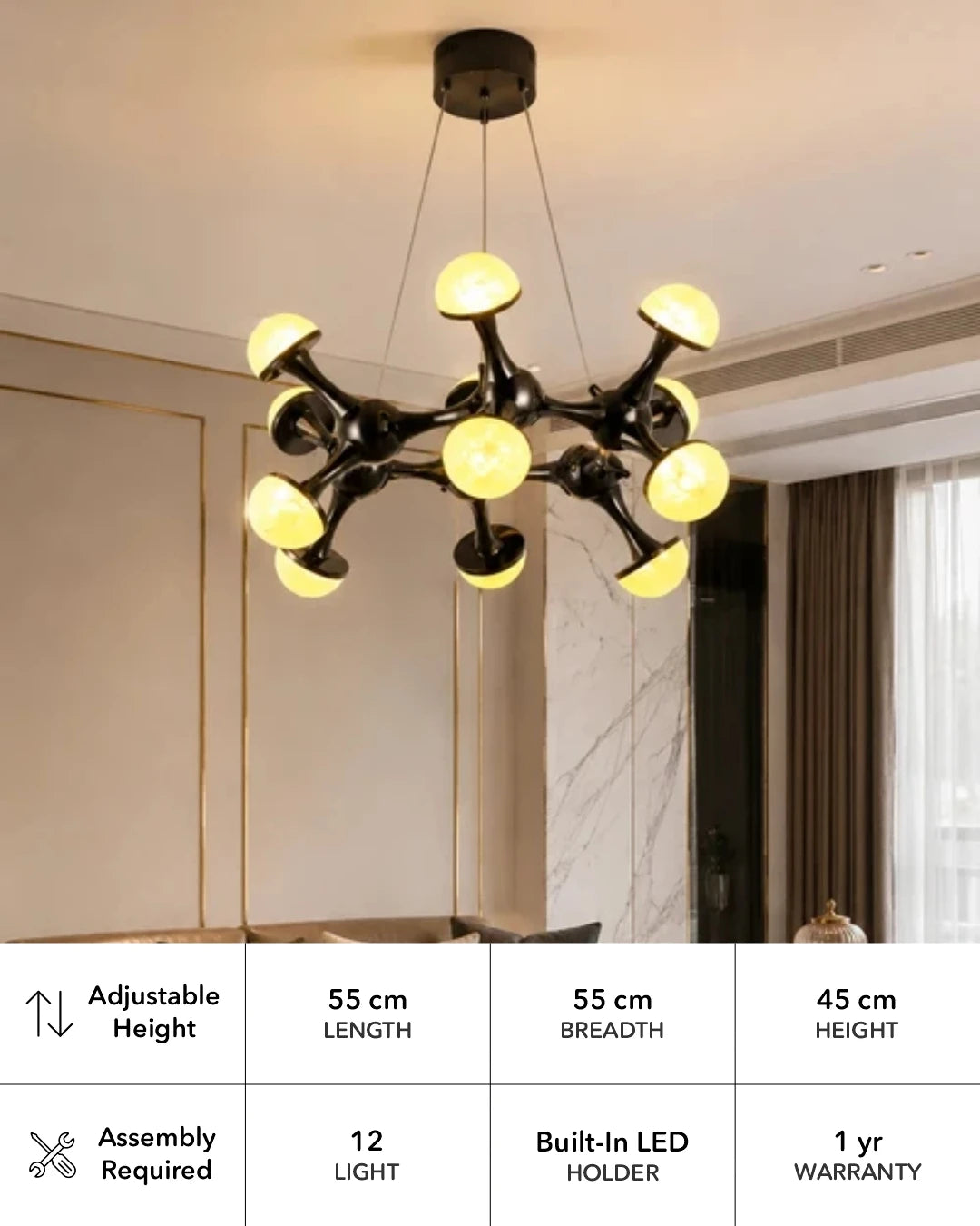 Noctavia Orb Branch Chandelier - 12 Lights 