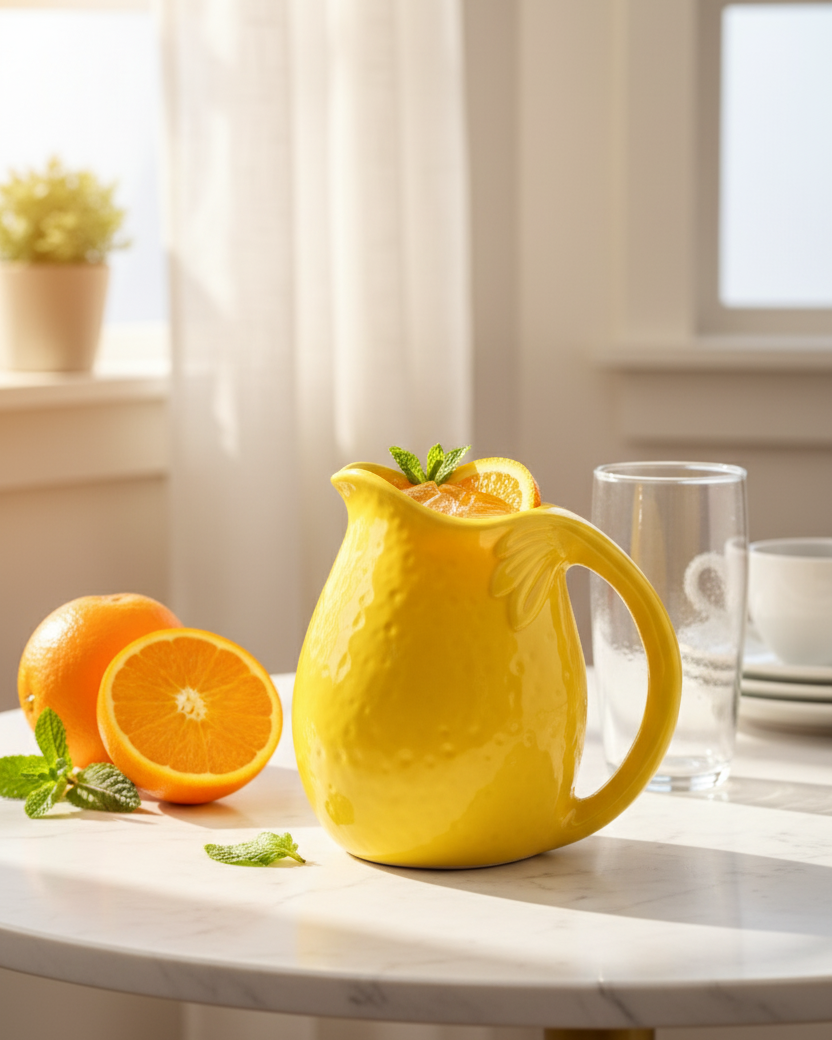 Lemon Glow Ceramic Pitcher Vase - Large 