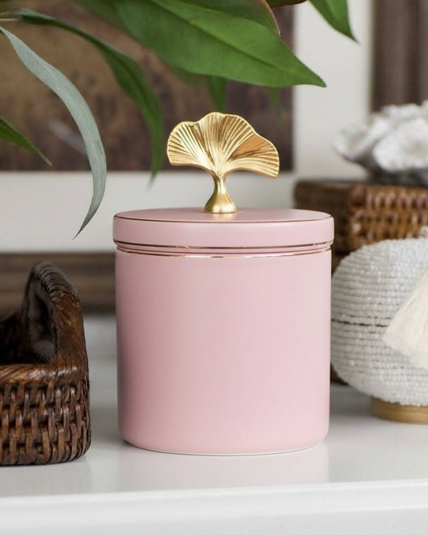 Blush Elegance Storage Jar With Ginkgo Lid 