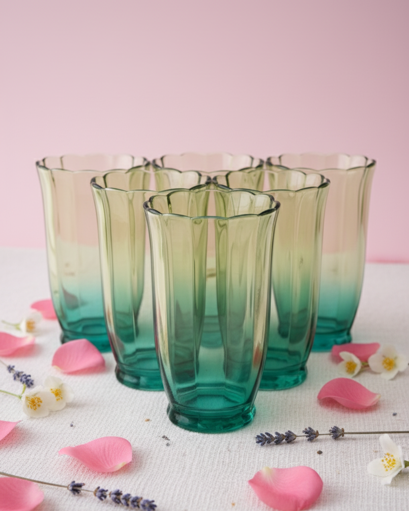 Green Ombré Tulip Tall Glass - Set of 6 