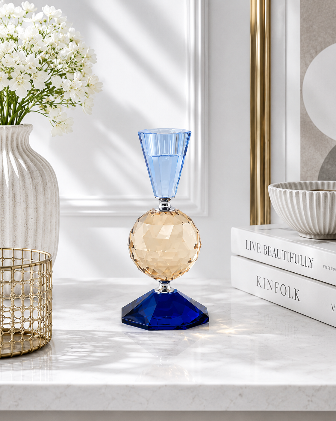 Midnight Spherical Crystal Candle Holder 