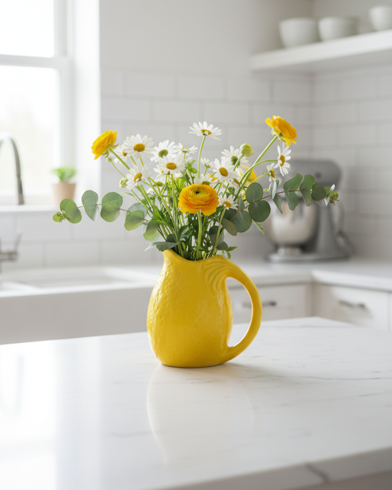 Lemon Glow Ceramic Pitcher Vase - Large 