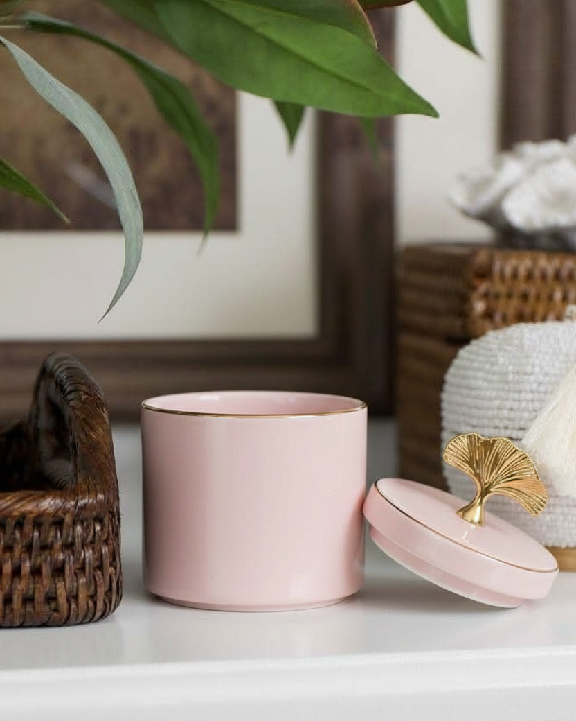 Blush Elegance Storage Jar With Ginkgo Lid 