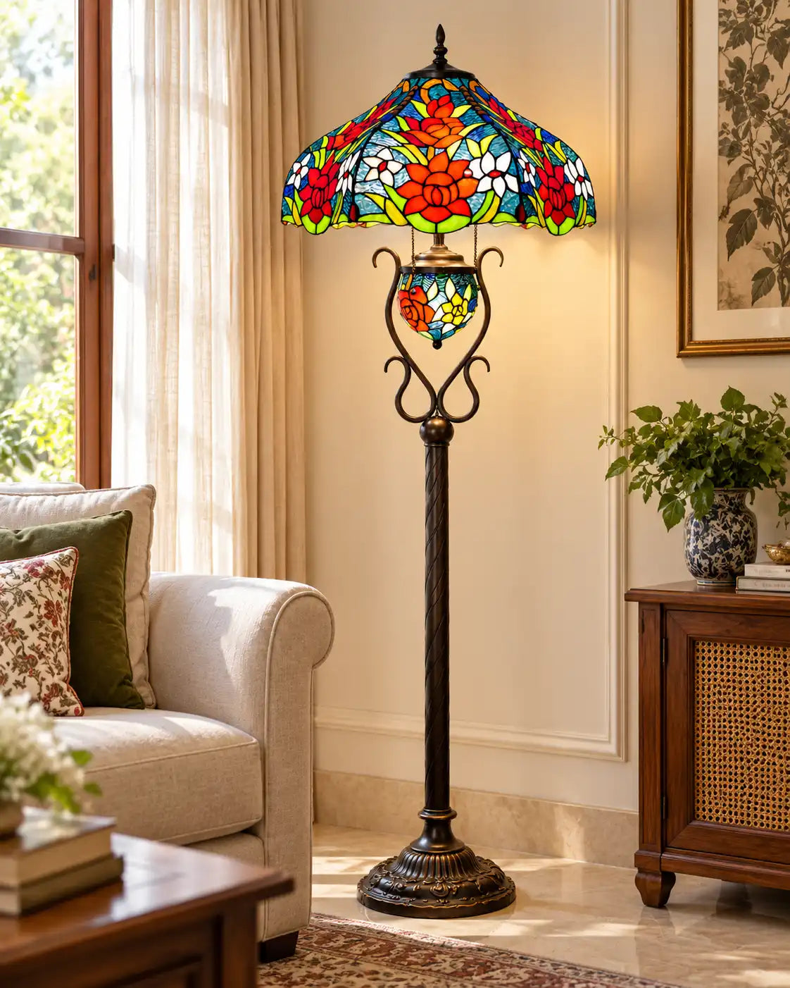 Floral Stained Tiffany Floor Lamp