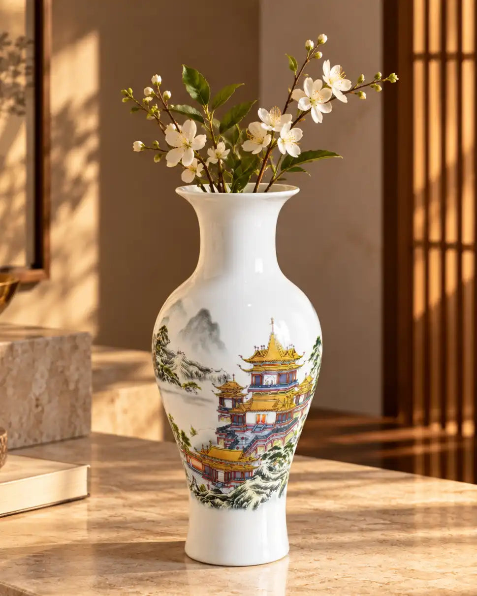 Oriental Mountain Palace Landscape Vase
