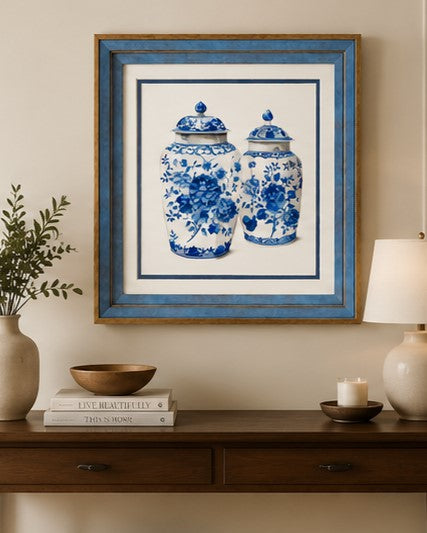 Blue & White Framed Wall art - 12"x12" 