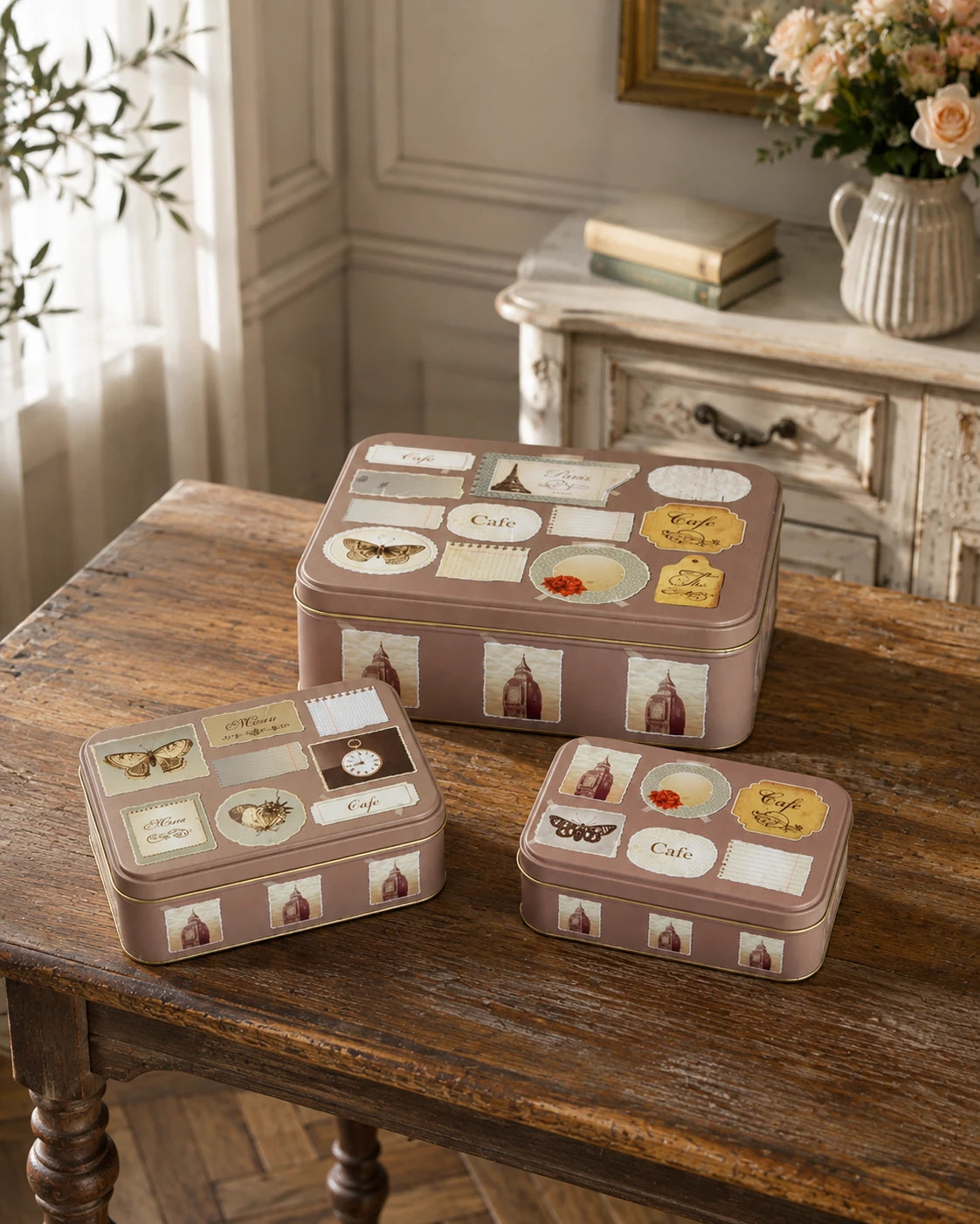 Vintage Postcard Storage Canister - Set Of 3 