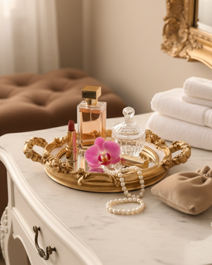 Royal Petal Ornate Mirror Tray 