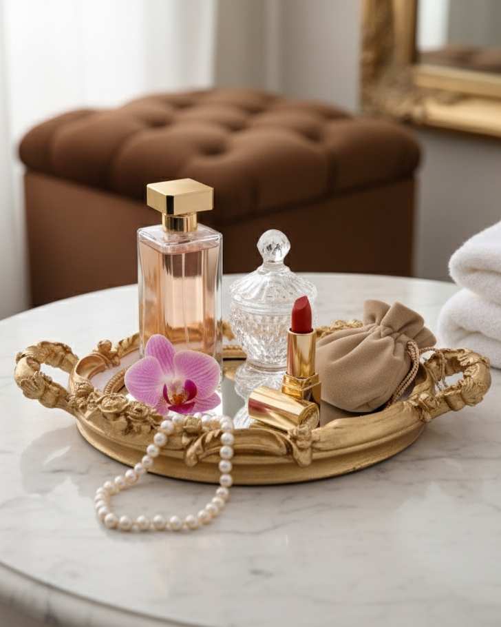 Royal Petal Ornate Mirror Tray 