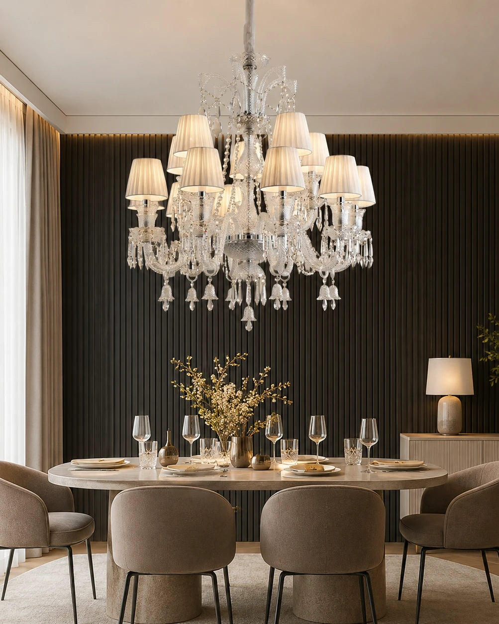 Frosted Crystal Cascade Chandelier - 12 Bulbs 