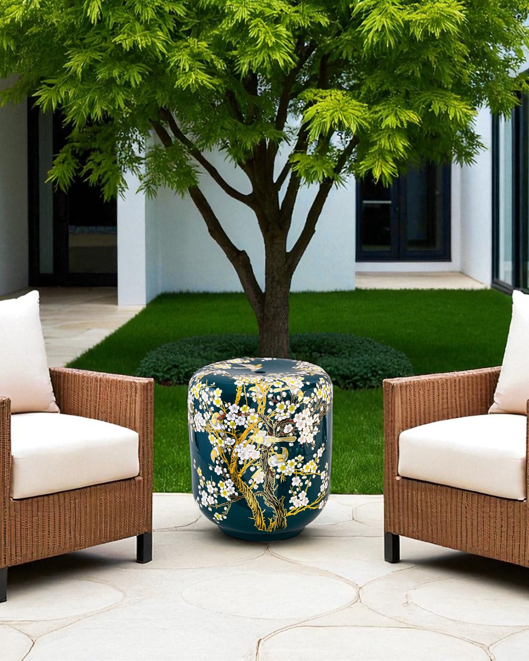 Sakura Blossom Garden Stool - Green 