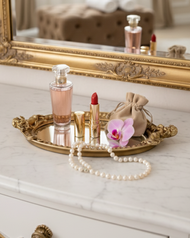 Golden Cherub Mirror Vanity Tray 