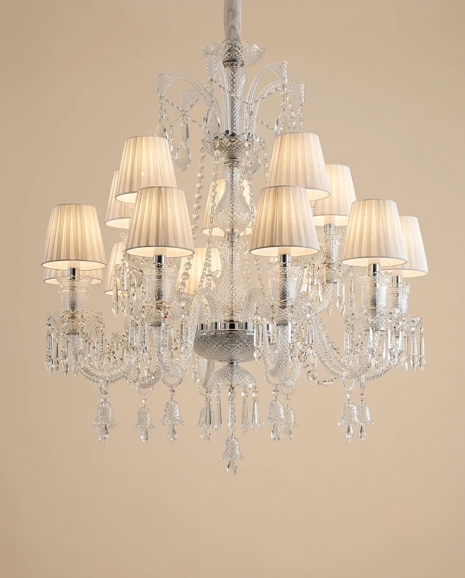 Frosted Crystal Cascade Chandelier - 12 Bulbs 