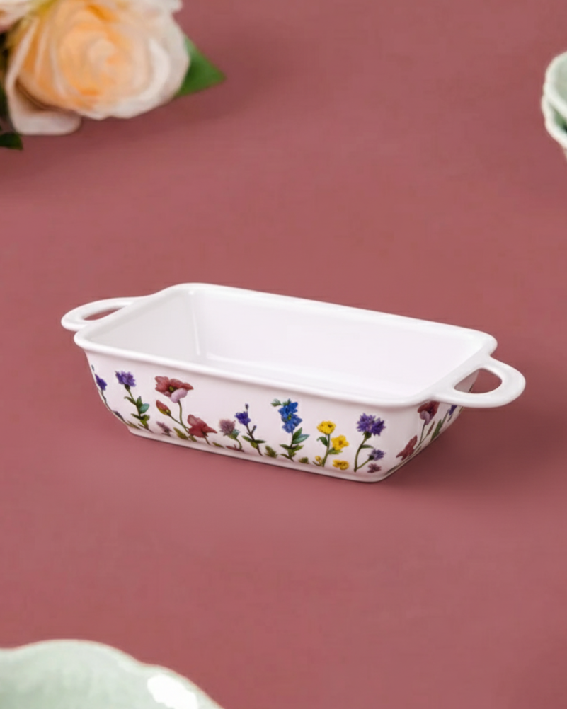Floral Motif Rectangular Baking Dish - Set Of 2 