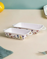 Floral Motif Rectangular Baking Dish - Set Of 2 