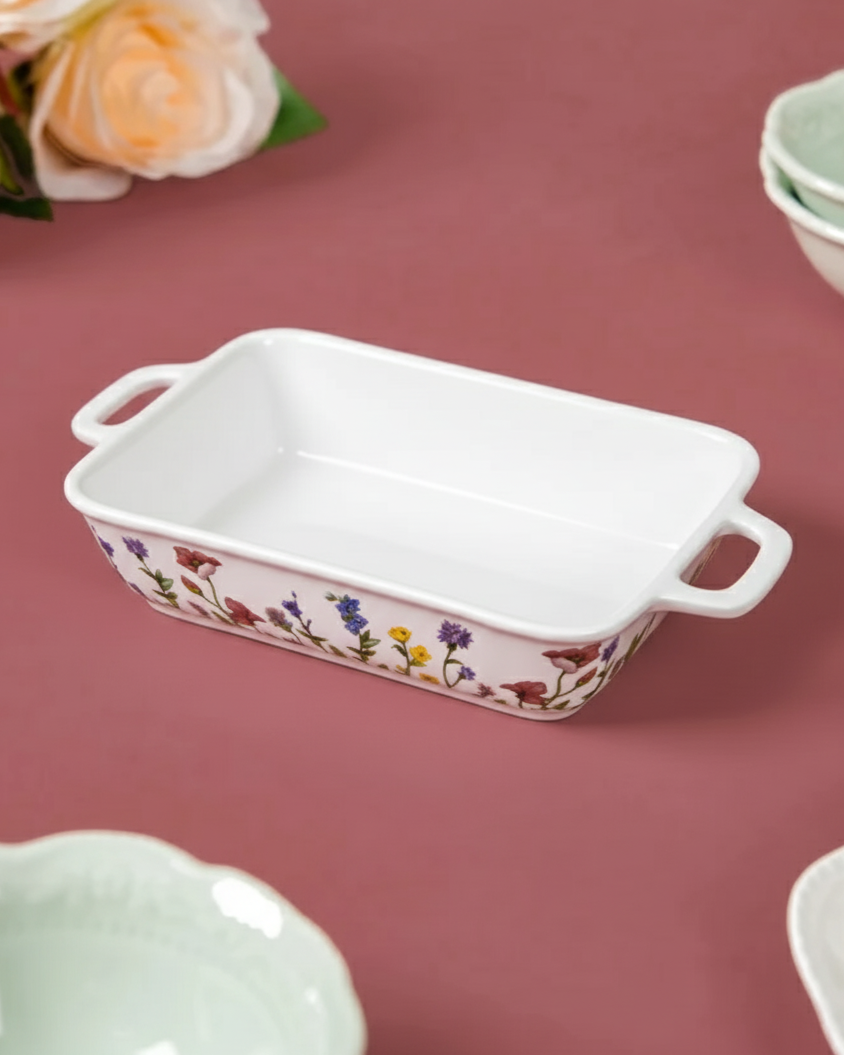 Floral Motif Rectangular Baking Dish - Set Of 2 