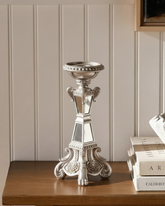 Regal Mirror Pedestal Candle Stand - Silver 