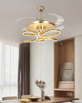 Golden Bloom Retractable Ceiling Fan + Chandelier Light (with Remote Control) 