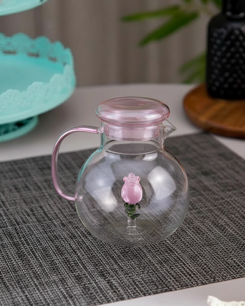 Rose Bloom Glass Teapot
