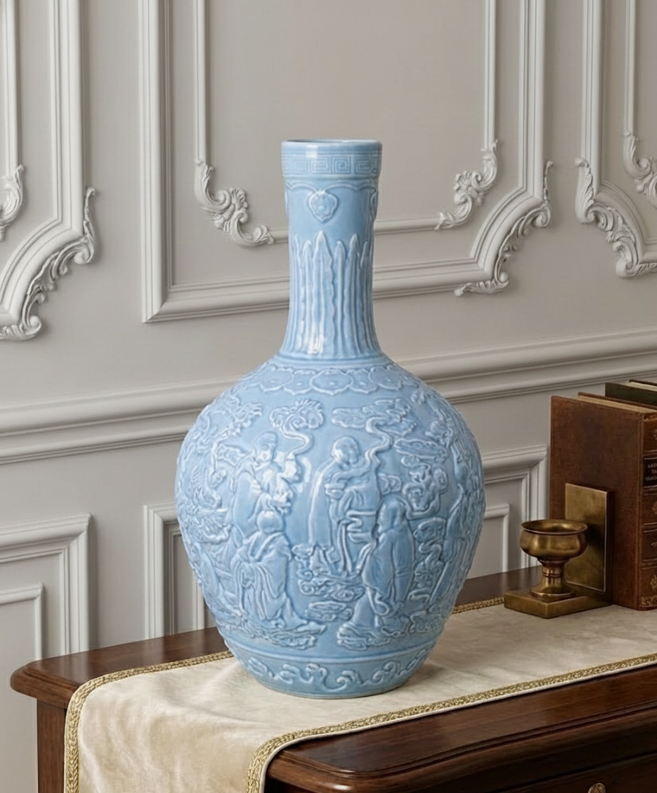 Celestial Blue Celadon Heritage Embossed Vase 
