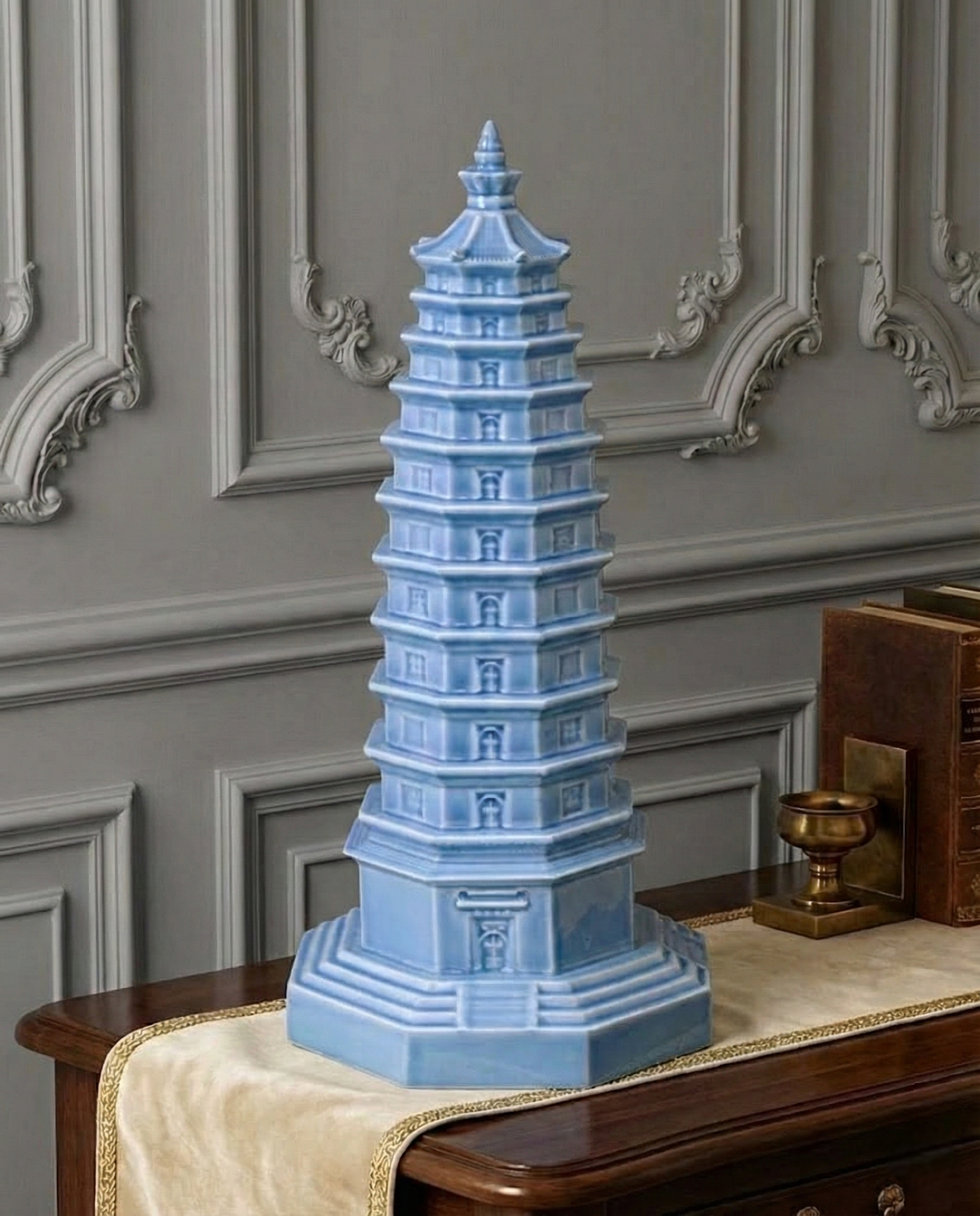 Celestial Blue Celadon Pagoda Sculpture 