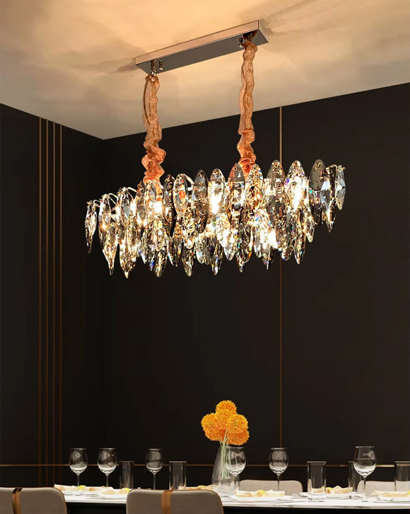 Rectangular Crystal Leaf Luxe Chandelier 