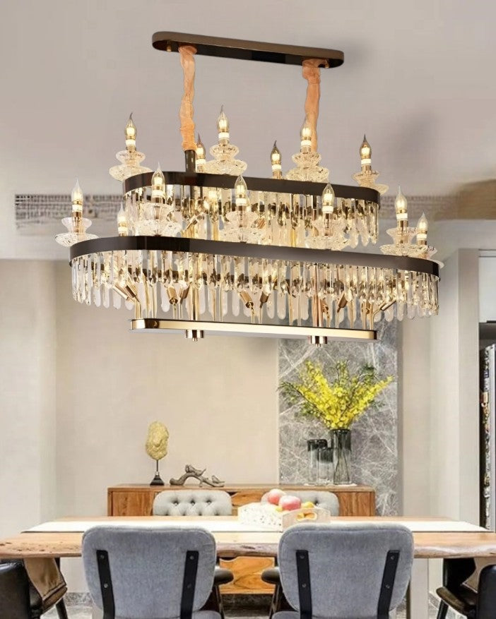 The Royal Candela Crystal Rectangular Chandelier - 10+6L 