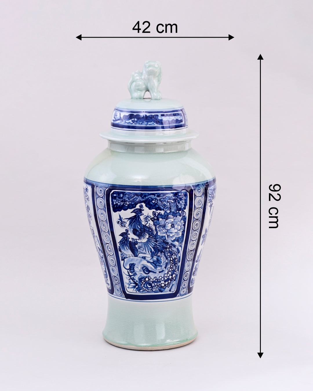 Celadon Phoenix Foo Dog Temple Jar 