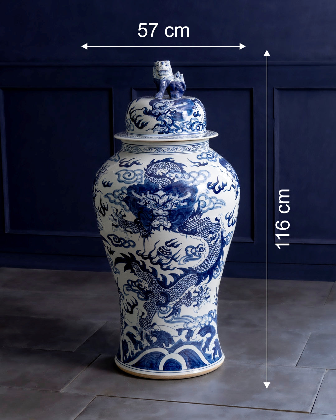 Imperial Blue Dragon Grand Temple Jar with Guardian Lid - 116 