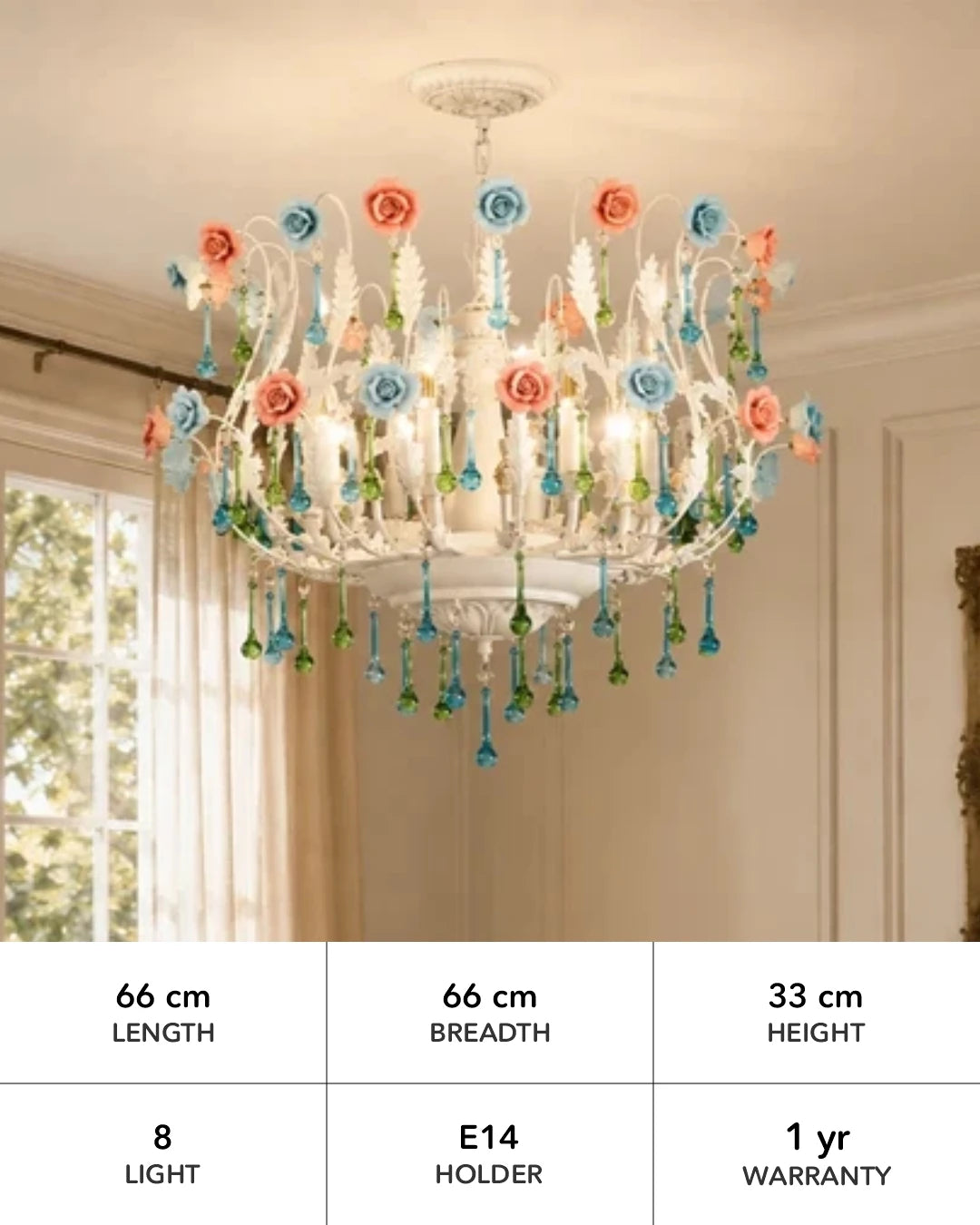Pastel Bloom French Floral Chandelier - 8 Lights 
