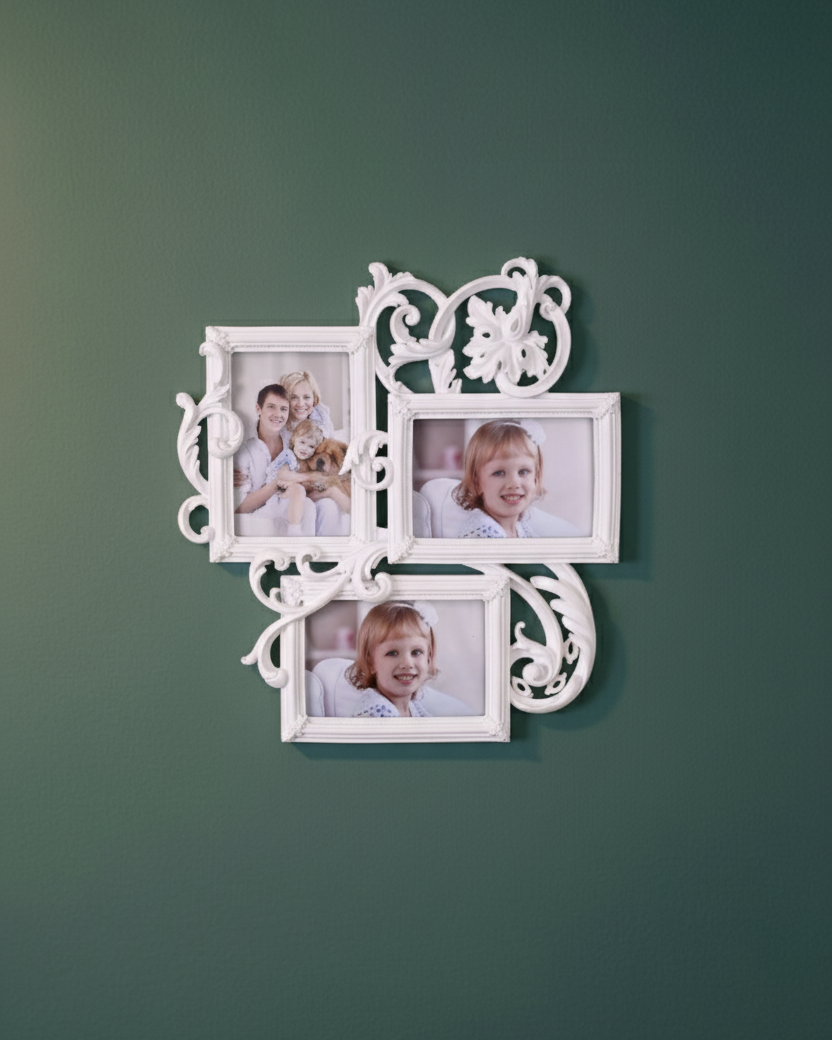 Vintage White Floral Collage Photo Frame